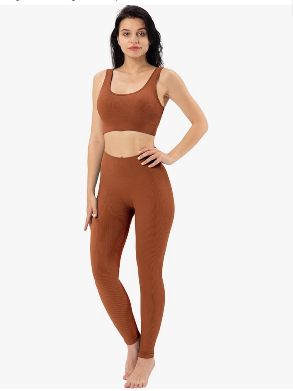 Ribbed Seamless Crop Tank and Legging workout Set - Rust size small
